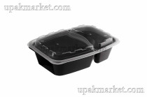 Контейнер 0,83л  211х146х51 2х секц. с крышкой черный ПП ВЗЛП 