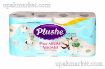 Туалетная бумага PLUSHE Premium Aroma/Премиум Жемчуг и хлопок 3х сл. 16м ароматиризованная (8 рулонов в упаковке)