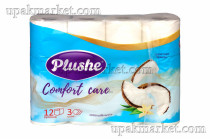 Туалетная бумага PLUSHE Comfort Сare/Комфорт 3х сл. 16м Кокос и ваниль (12 рулонов в упаковке) ароматизированная